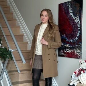 Burberry Brit Khaki Trench Coat 🧥 with Gold Accents Sz 6